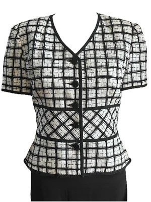 Chaqueta Blazer Marco Forte Vintage Talla 4 Blanco y Negro Ventana con Peplum EE. UU. Foto 1 de 4