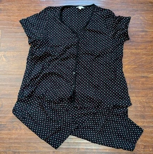Charter Club PJ Set 2X 100% Baumwolle Strick schwarz rosa Punkte Kurzarm bequem kuschelig - Bild 1 von 20