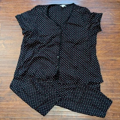 Charter Club PJ Set 2X 100% Algodón Tejido Negro Rosa Lunares Manga Corta Cómodo Acogedor Foto 1 de 4