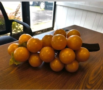 Large Vtg Mid Century Alabaster? Resin? Grape Cluster  Wood Stem   - Image 1 of 4