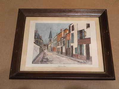 Vintage Maurice Utrillo Framed Lithographic Canvas Print "Eglise de Strins" 16"  - Image 1 of 4