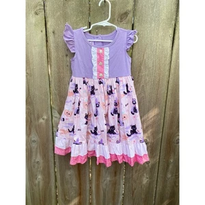 Girls Ric Rac & Ruffles Halloween Cat Dress Size 5 Purple Pink Ruffle Trim - Picture 1 of 4