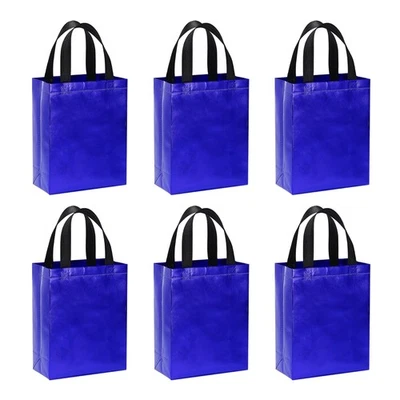 Bolsas de regalo azul oscuro recubrimiento láser 6 piezas bolsas de regalos reutilizables 8" x 4" x 10" Foto 1 de 4