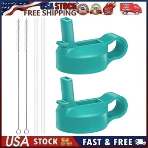 2 Pack Flgoo Straw Lid for Wide Mouth Water Bottle w/ Straws & Brushes / Mint - Picture 1 of 10