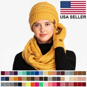 C.C Women Men Unisex Trendy Chunky Soft Ribbed Cable Knit Skull Cap Beanie Hat - Picture 1 of 100