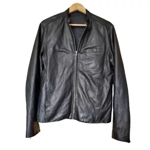 Reiss Norton black lambs leather jacket sz medium grandad collar & zip design - Picture 1 of 8