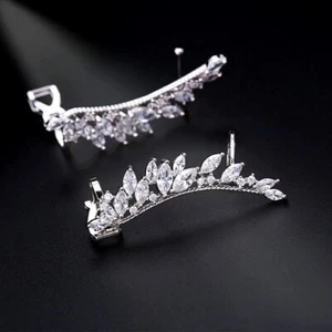 Pendientes brazalete de oreja de moda de plata rellenos de oro blanco de 18k con piedras preciosas transparentes - Imagen 1 de 7