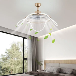 23in LED Fan Chandelier Ceiling Fan Light Ring Chandelier W/ Remote + Batteries - Picture 1 of 19