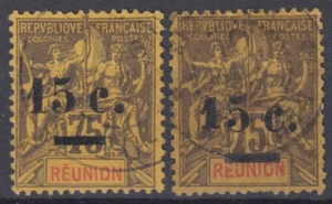 REUNION : SURCHARGES 15c N° 54 + N° 54d VARIETE PETIT 1 OBLITERATIONS LEGERES - Picture 1 of 2