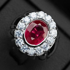 Vibrant Blood Red Ruby Rare 3.50Ct 925 Sterling Silver White Gold Plated Rings - Picture 1 of 9