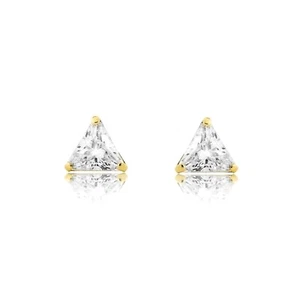 PENDIENTES DIAMANTE SIMULADO CORTE TRIÁNGULO 1 CT ORO AMARILLO MACIZO 14K  - Imagen 1 de 5