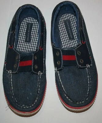 USED Tommy Hilfiger Boys Youth US 3 Denim Blue Boat Deck Shoes Slip On - Image 1 of 3