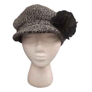 Tickled Pink Women's Heather Gray Poly Tweed Lined Newsboy Cap w Flower Accent