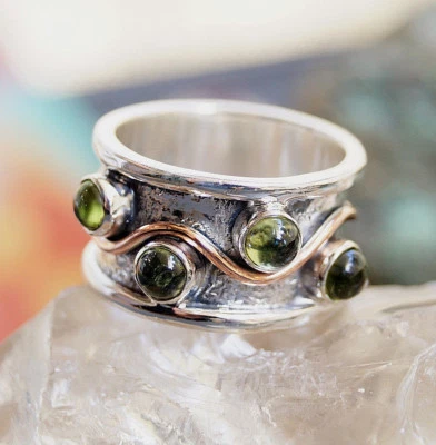 Extrem Massiv Breit 925er Silber Ring 55 Peridot Grün Breit 2 cm Vintage Design - Bild 1 von 4