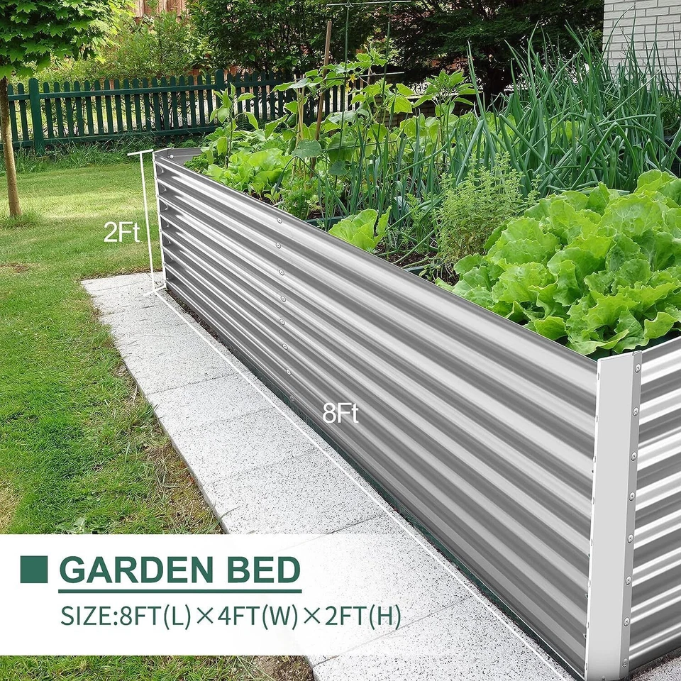 8x4x2ft Galvanized Raised Garden Bed kit Garden Planter Box Flower Vegetable - Image 1 of 4