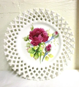 Piatto vintage Lefton 8 pollici porcellana reticolo bianco rose dipinte a mano - Foto 1 di 4