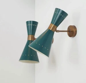 1950 Pair of Brass Wall Sconce light Diabolo Italian Wall Lights Wall Fixture - Picture 1 of 4