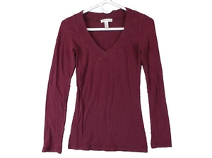 Ambiance Basic Jersey Cotton Deep V-Neck Long Sleeve Casual Tee Shirt - Picture 1 of 7