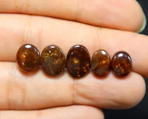 5.Piece Mexican Fire Agate Smooth Natural Oval Cabochon Loose Gemstone Cabochon - Picture 1 of 7
