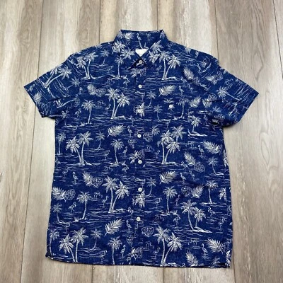 Camisa American Eagle Para Hombre Mediana Azul Blanco Hawaiano Botón Top Manga Corta Hombres Foto 1 de 4