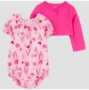 carters baby girl Size 3 Months Pink One Piece Pullover & Sweater Hearts Flower - Picture 1 of 3