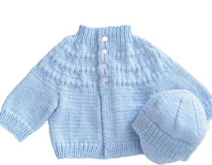 Mary Maxim Knitting Pattern Leaflet INFANT Banded Yoke Cardigan & Hat 98658-9-60 - Picture 1 of 1