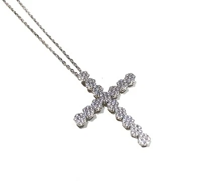 Collana Donna Argento 925 Croce Zirconi Pavé Rolò Regolabile - Immagine 1 di 2