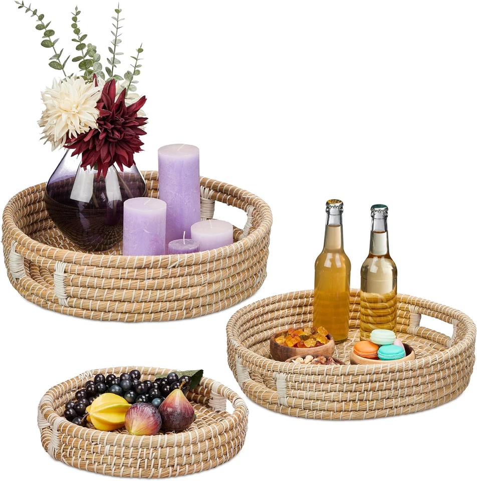 Set Da 3 Vassoi Da Portata, Portatazzine Con Manici, Centrotavola Svuotatasche R - Immagine 1 di 4