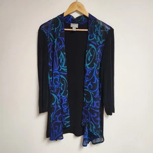 Chicos Travelers Cardigan Womens 2 Medium Large Black Blue Wrinkle Free - Picture 1 of 9