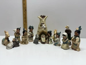 Vintage Krippe Indianer Indianer 14 teiliges Set Keramik Weihnachten - Bild 1 von 18