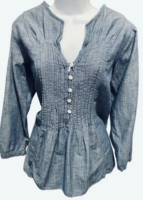 Top Gap Mujer Cambray L Pintuck Azul 5 Botones Manga Larga Country Chic Foto 1 de 4