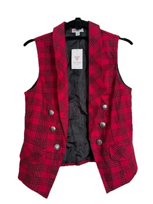 Chaleco a Cuadros Guess Frente Abierto Blazer Sin Mangas Rojo Talla S Detalle de Botones Y2K Foto 1 de 4
