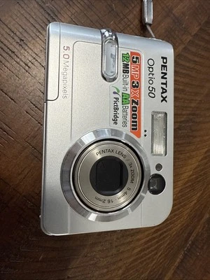 Pentax Optio 50 | 5.0MP Compact Digital Camera Silver Point/Shoot - Image 1 of 4