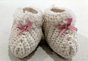 Vtg 1993 Pleasant Company American Girl Samantha Ivory Knit Slippers Pink Bows - Picture 1 of 6