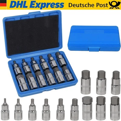 12tlg Steckschlüssel Satz Innen Sechskant Nuss 1/2" zoll Inbus Schrauben 5-22mm - Bild 1 von 4