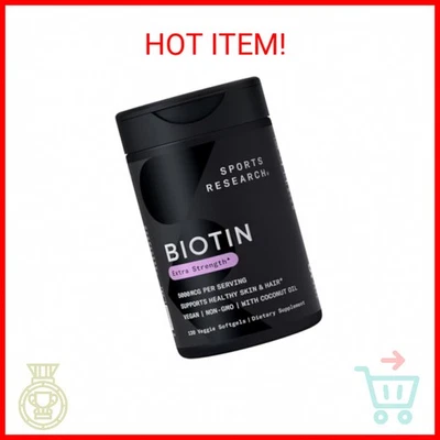 Sports Research Suplemento de Biotina Vegana Extra Fuerza (Vitamina B) con Orgánico  Foto 1 de 2