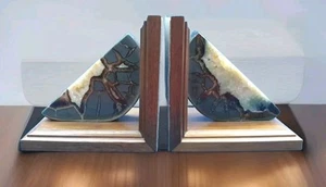 Septarian Nodule Geode on Wood Base Bookends Handcrafted by the Weston's Utah  - Picture 1 of 12