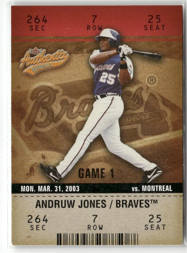 2003 FLEER AUTHENTIX #83 ANDRUW JONES ATLANTA BRAVES - Image 1 of 2