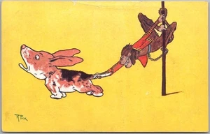 Vintage 1908 Animal Comic Postcard MONKEY Grabbing Dog's Tail - Artist "R. PICK" - Picture 1 of 2