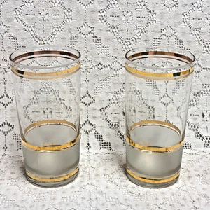 Culver Highball Drinking Glasses 5 1/2" Gold Stripe 12oz Frosted US 2pc - Picture 1 of 6