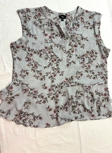 Mossimo Blouse Size XXL Peasant BoHo Chic Gray Pink Floral 1/4 Button Ruffled - Picture 1 of 10