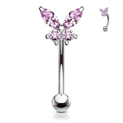 Butterfly CZ Prong Set Curve Barbell Eyebrow Ring Rook Snug Piercing 16G - Image 1 of 4