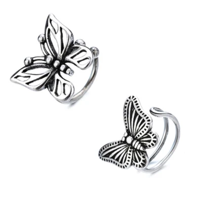 Pendiente retro mariposa plata esterlina 925 oreja sin clip perforado en caja PE58 Foto 1 de 4