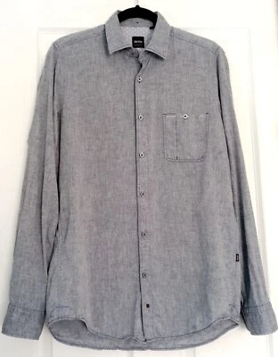 Hugo Boss Mens Grey Long Sleeve Button Up Regular Fit Shirt Size S - Image 1 of 4