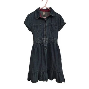 Cherokee girls dark wash denim fit and flare short sleeve button dress - Picture 1 of 3