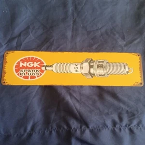 4" X 15-3/4" Metal Sign Man Cave Art Garage Bar Gas Station Oil NGK Spark Plugs - Picture 1 of 1