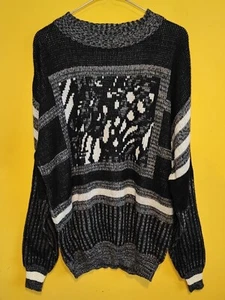 VTG Emporio Gitano Sweater 80s Acrylic Abstract Knit Men's Size Medium Black - Picture 1 of 8