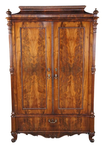 Antique 19th C. American Empire Crotch Mahogany Armoire Wardrobe Linen Press 67" Cover
