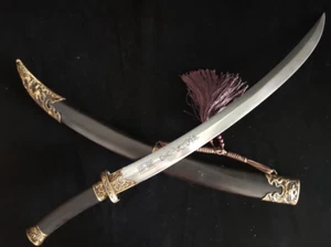 Mongolian Scimitar Damascus Folded Steel Cavalry Saber Sharp ShortSword Machetes - Picture 1 of 12