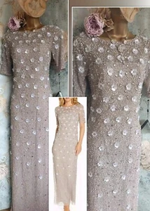Adrianna Papell 3d floral Beaded 20s Gatsby Lace marble Wedding Evening dress 8 - Picture 1 of 24